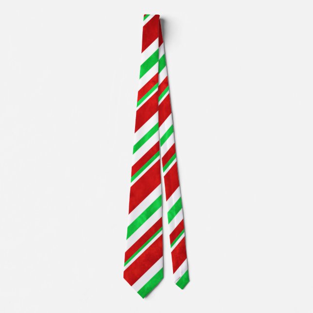 Red Green Watercolor Candy Cane Stripes 2 Tie (Front)