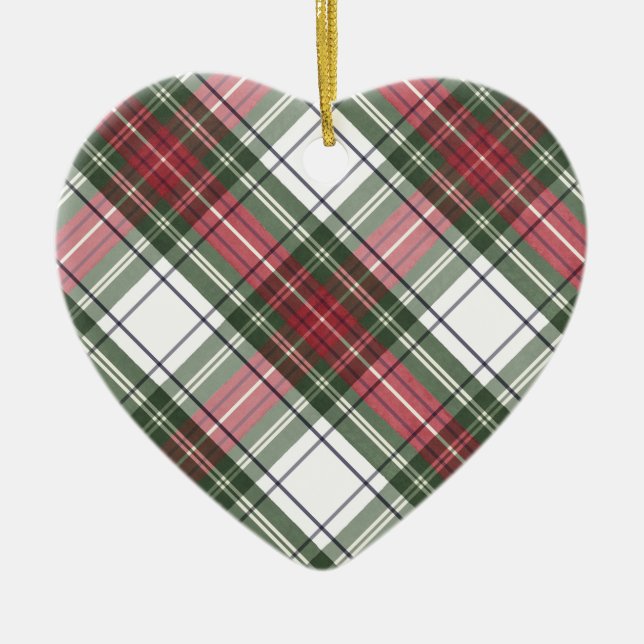 Red & Green Watercolor Christmas Plaid Ornament (Front)
