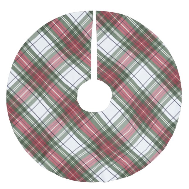 Red Green Watercolor Christmas Plaid Tree Skirt (Front)