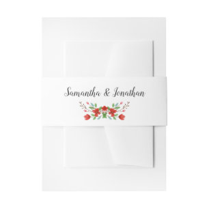 Red & Green Watercolor Floral Elegant Wedding Invitation Belly Band