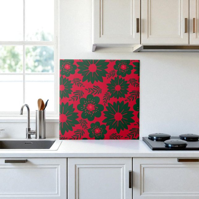 Red Green Watercolor Floral  Tile (Creator Uploaded)