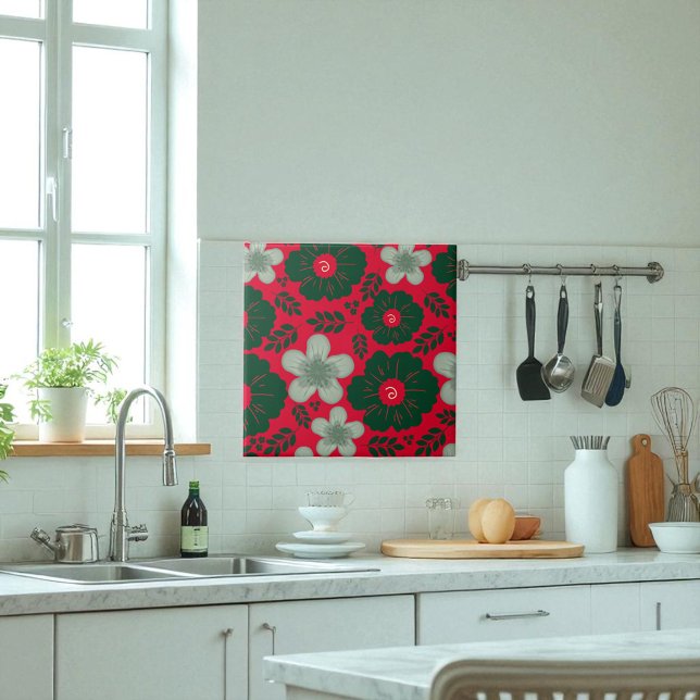 Red Green Watercolor Floral  Tile (Creator Uploaded)