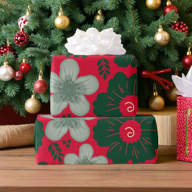 Red Green Watercolor Floral Wrapping Paper (Creator Uploaded)