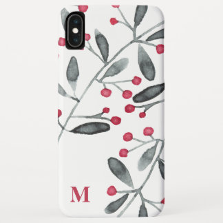 Red & Green Watercolor Holly Branches Monogram Case-Mate iPhone Case