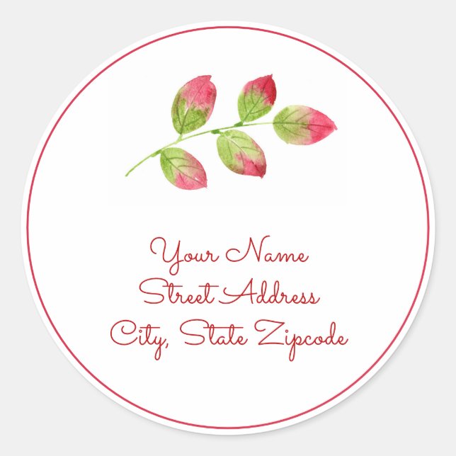 'Red Green Watercolor Leaves'  Labels (Front)