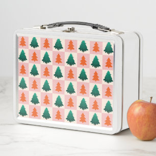 Red Green watercolor Merry Christmas tree pattern Metal Lunch Box
