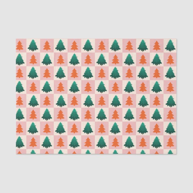 Red Green watercolor Merry Christmas tree pattern Tissue Paper (Front)