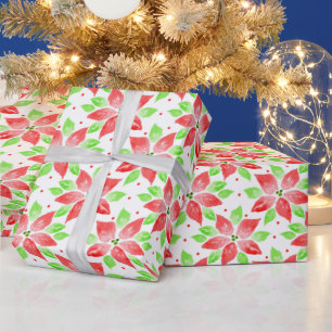 Red Green Watercolor Poinsettia Pattern Wrapping P Wrapping Paper
