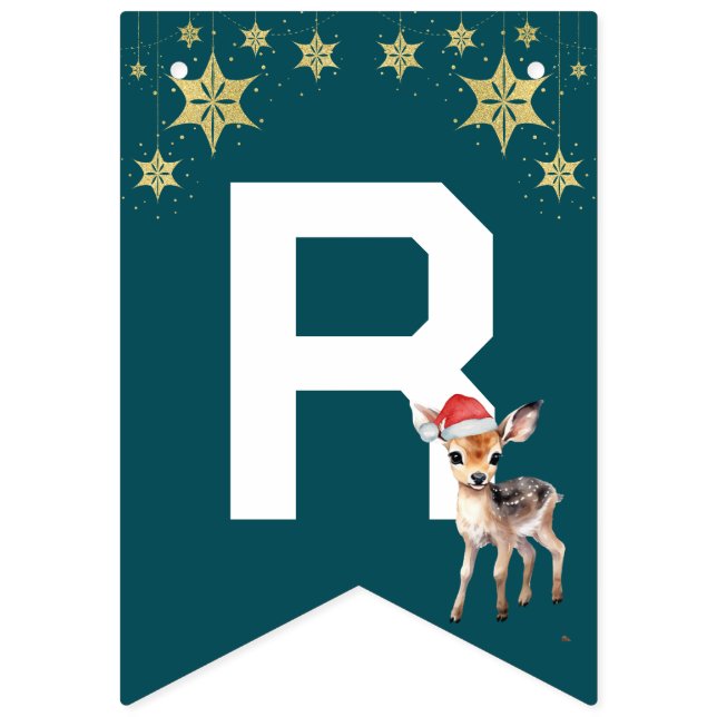 Red Green watercolor reindeer Merry Xmas Party Bunting (Third Flag)