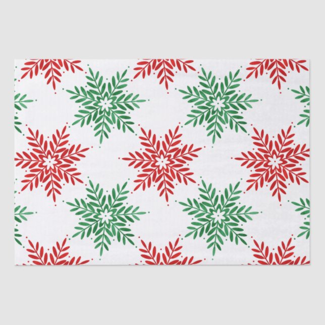 Red & Green Watercolor Snowflake Pattern 2 Tissue Paper (Front)