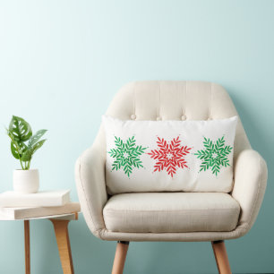 Red & Green Watercolor Snowflakes Lumbar Cushion