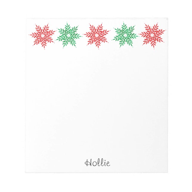 Red & Green Watercolor Snowflakes Notepad (Front)