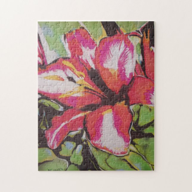 red green white and black lily flowers abstract jigsaw puzzle (Vertical)