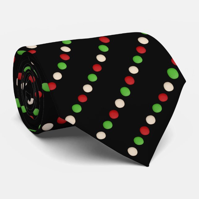 Red Green White Black Polka Dot  Tie (Rolled)