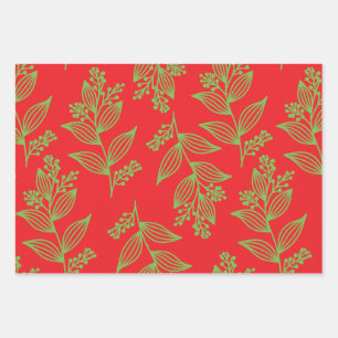 Red Green White Botanical Boho Floral Flowers Wrapping Paper Sheet