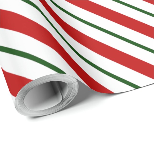  Red Green & White Candy Cane Christmas Wrapping Paper (Roll Corner)
