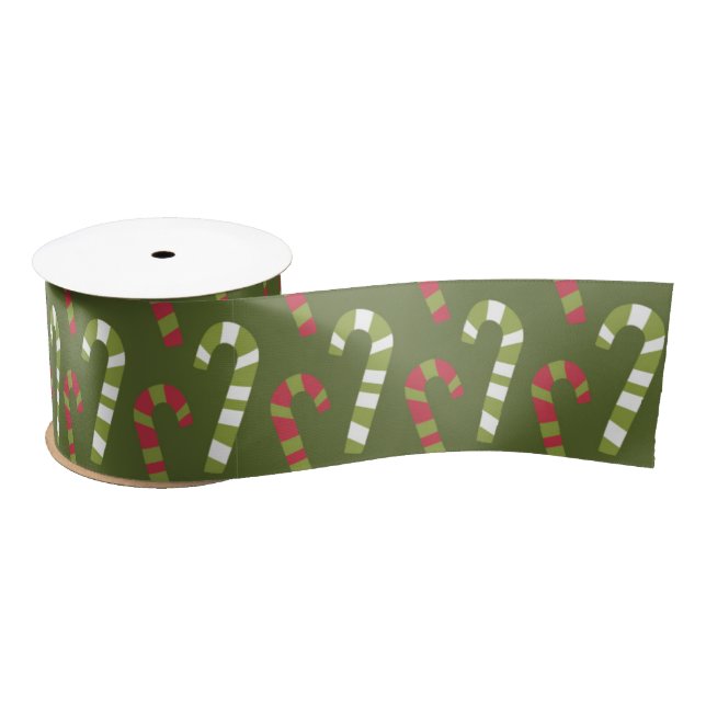 Red Green White Candy Canes with Green Backing  Satin Ribbon (Spool)