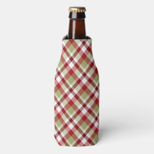 RED GREEN WHITE CHRISTMAS PLAID PATTERN BOTTLE COOLER
