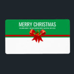 Red Green & White Christmas Shipping Label<br><div class="desc">A festive red and green top border features a big red bow with holly. Merry Christmas is written in a bold white font and your return address is below. Festive holiday shipping label will make your package stand out when it arrives. Easy to customise all of the text.</div>