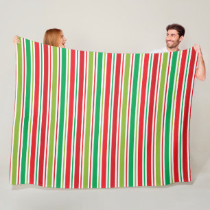 RED GREEN WHITE CHRISTMAS STRIPES FLEECE BLANKET