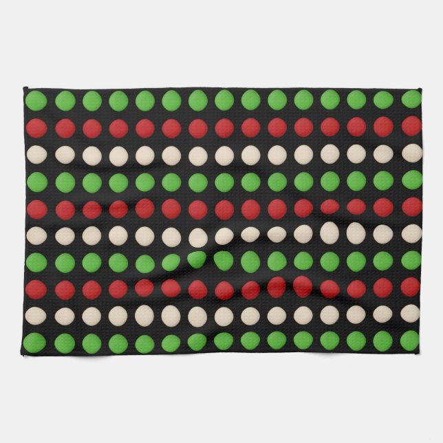 Red Green White Dots Tea Towel (Horizontal)