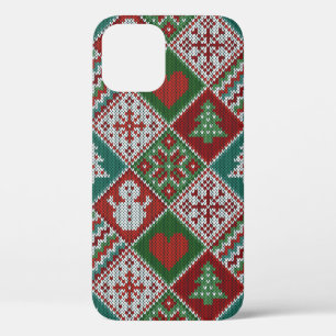 Red Green White Faux Knit Christmas Pattern iPhone 12 Case
