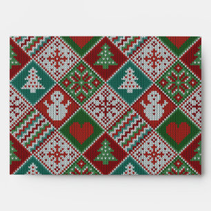 Red Green White Faux Knit Christmas Pattern Envelope