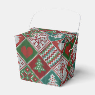 Red Green White Faux Knit Christmas Pattern Favour Box