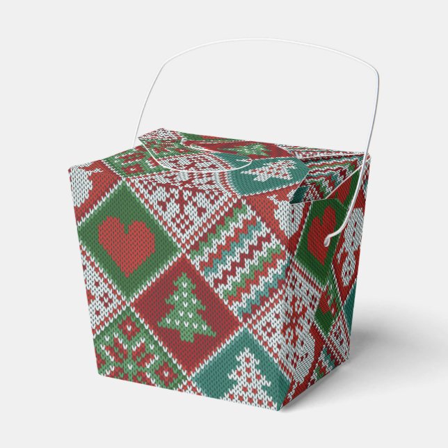 Red Green White Faux Knit Christmas Pattern Favour Box (Front Side)