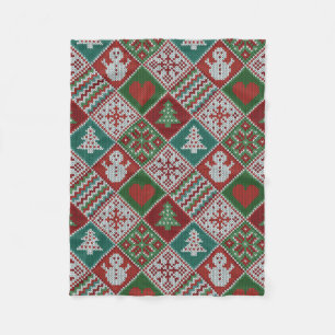 Red Green White Faux Knit Christmas Pattern  Fleece Blanket