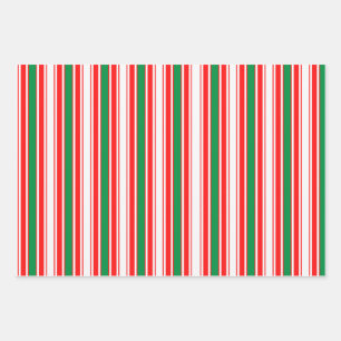 Red Green White Gold Stripes Wrapping Paper Sheet