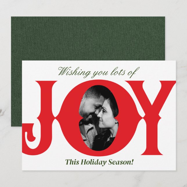 Red & Green White Holiday JOY Photo Christmas Card (Front/Back)