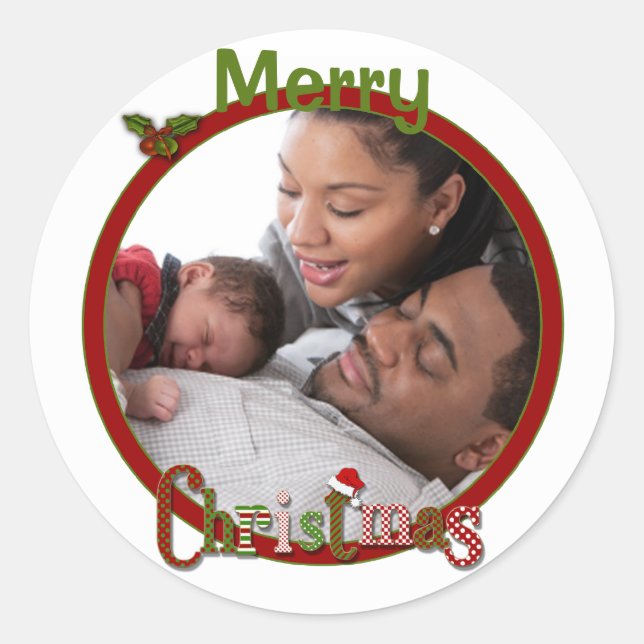 Red, Green, White Merry Christmas Photo Sticker (Front)