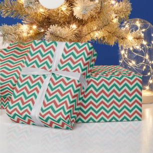 Red Green White Modern Zig Zag Christmas Wrapping Paper