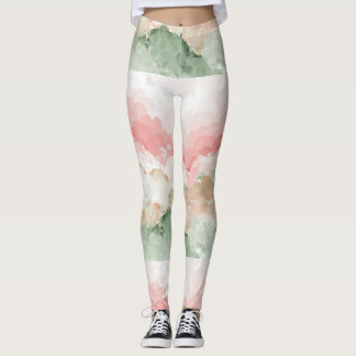 Red Green White Multi shade watercolor Leggings