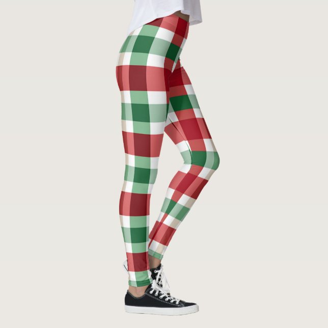 Red Green White Plaid Cheerful Leggings (Right)