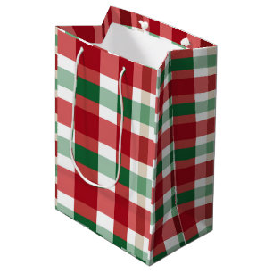 Red Green White Plaid Cheerful Rustic Homestyle Medium Gift Bag