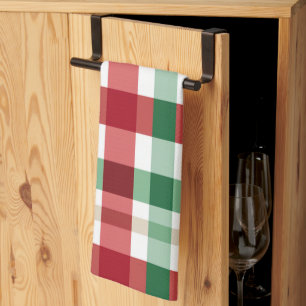Red Green White Plaid Cheerful Rustic Homestyle Tea Towel