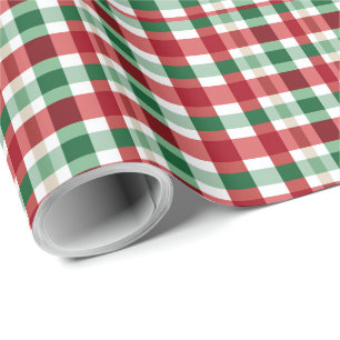 Red Green White Plaid Cheerful Rustic Homestyle Wrapping Paper