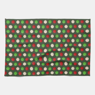 Red Green White Polka Dot Pattern Tea Towel