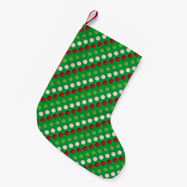 Red Green White Polka Dot Small Christmas Stocking (Front (Hanging))