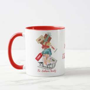 Red Green White Sledge Family Name Happy Christmas Mug