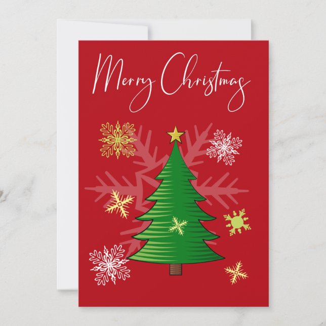 Red Green White Snowflakes Merry Christmas Holiday Card (Front)
