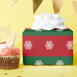 Red green white snowflakes wrapping paper
