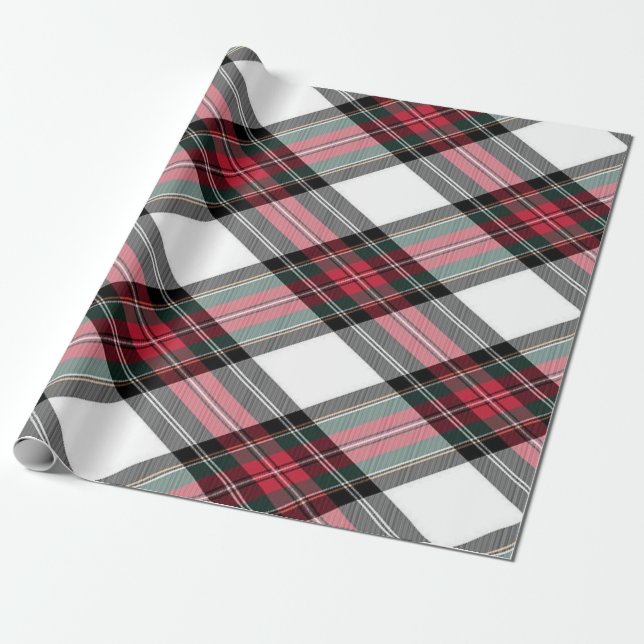 Red Green White Steward Christmas Plaid Wrapping Paper (Unrolled)