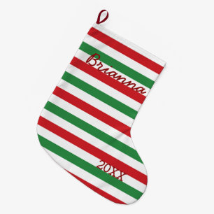 Red, green, white striped Christmas Stocking