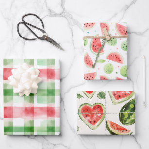 Red Green White Stripes Watermelons Birthday Wrapping Paper Sheet