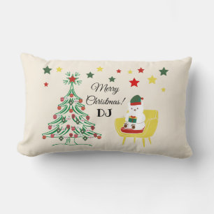 Red Green White Teddy Bear Vintage Merry Christmas Lumbar Cushion