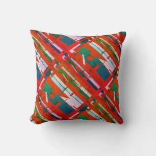 Red Green White Turquoise Diagonal Southwest Look Cushion