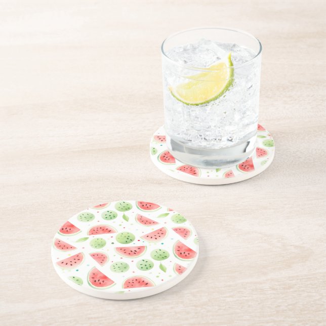 Red Green White Watermelons Birthday Coaster (Side)
